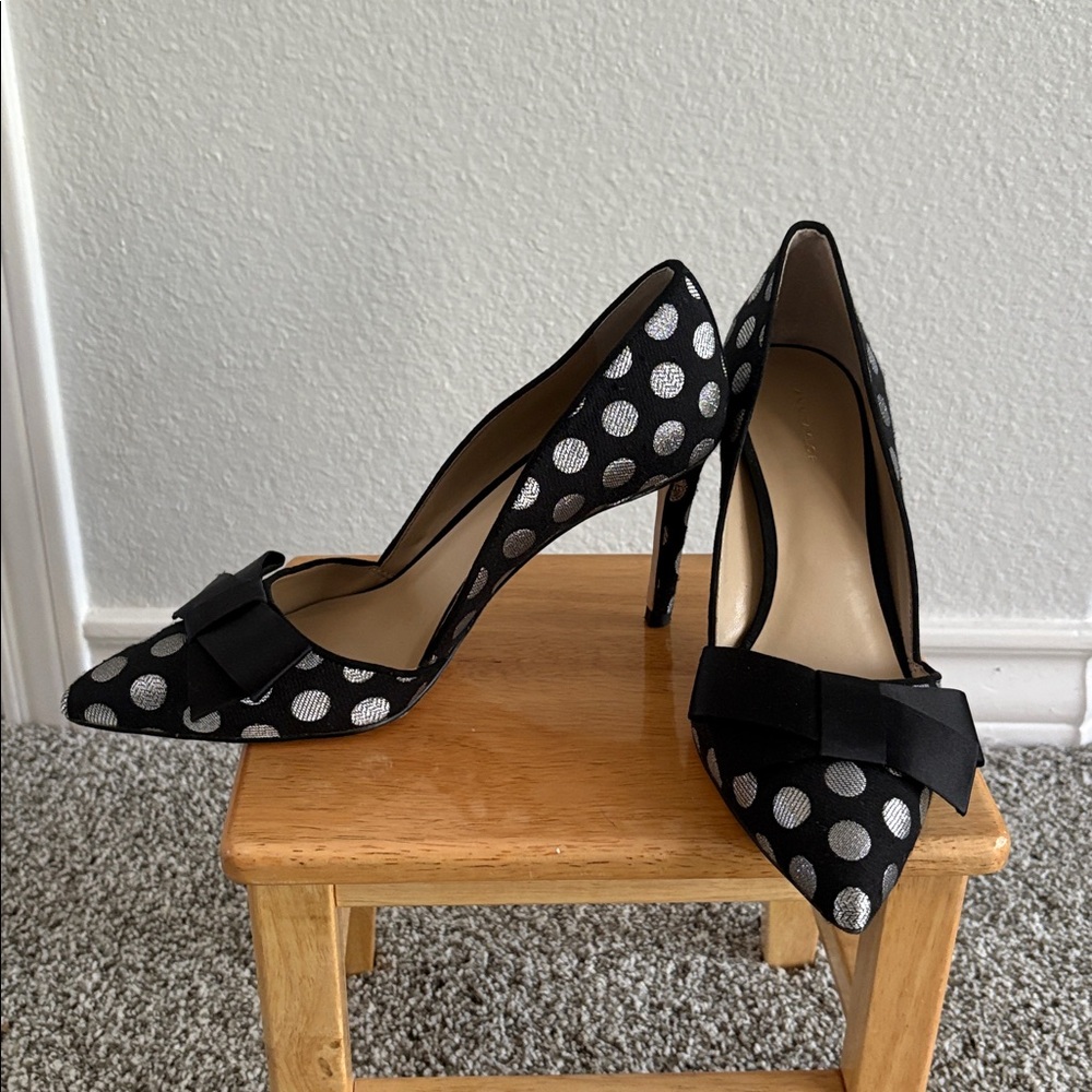 Ann Taylor Black and White Polka Dot Heels with Bow